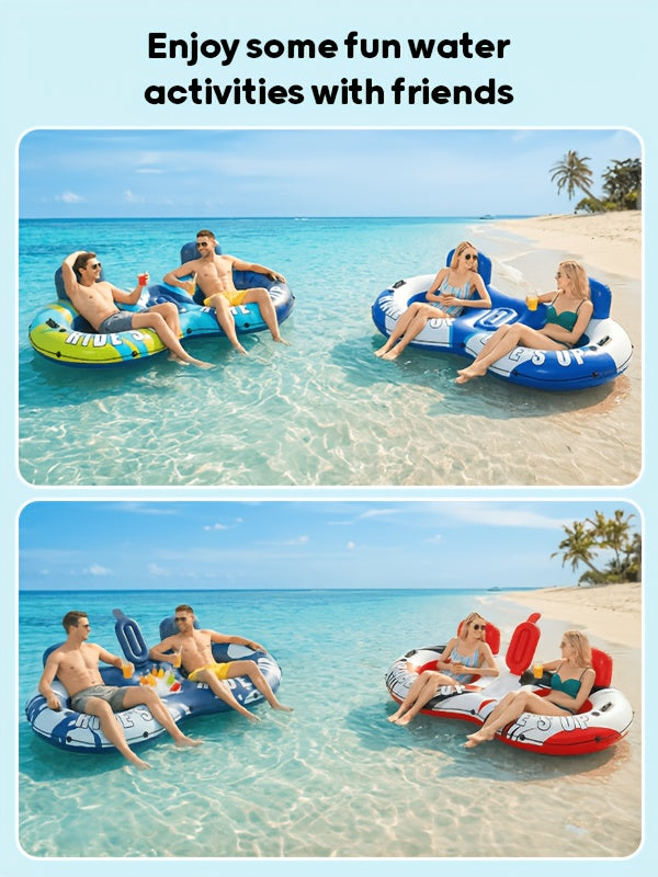 Inflatable Water Float Tube 2-Person 93 Inch 660lb Capacity Heavy Duty Pool River Lake Floating Lounge with Backrest Cooler & Cup Holders – Outdoor Summer Water Leisure