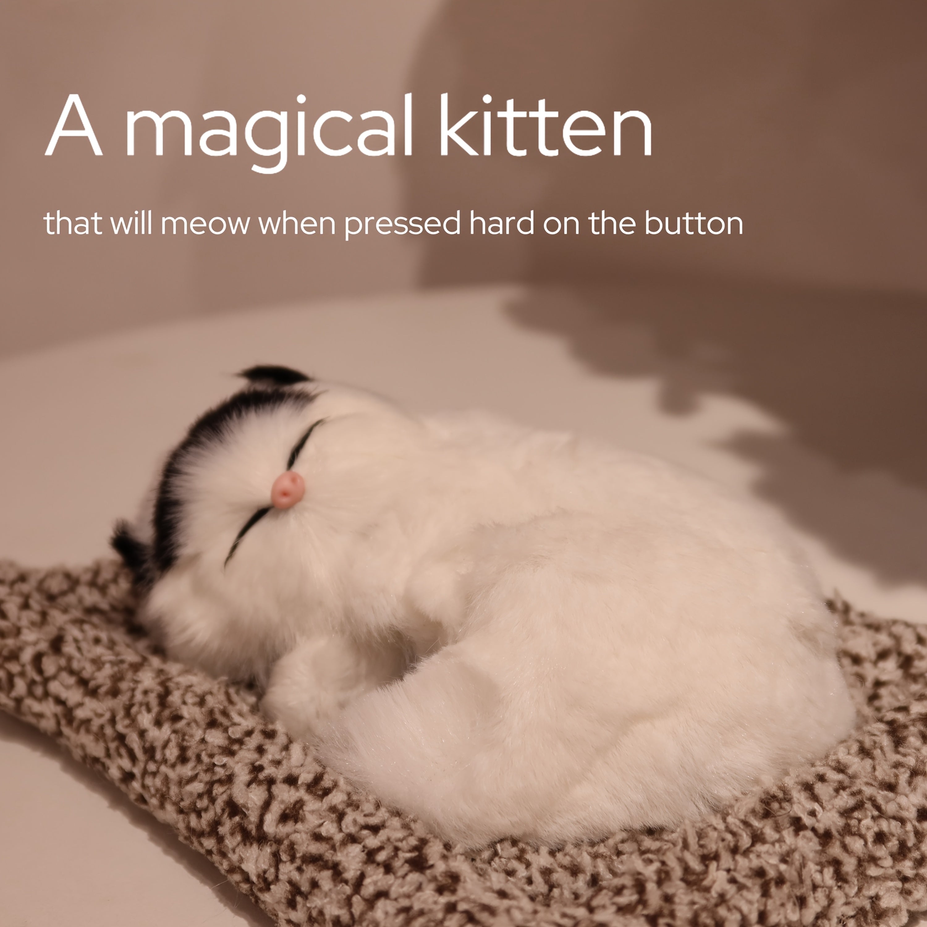 Sleeping Kitten Plush Toy with Meow Sound – Realistic Stuffed Cat Doll Soft Faux Fur, Press-Back Sound, Cute Mini Decor Gift for Kids & Cat Lovers