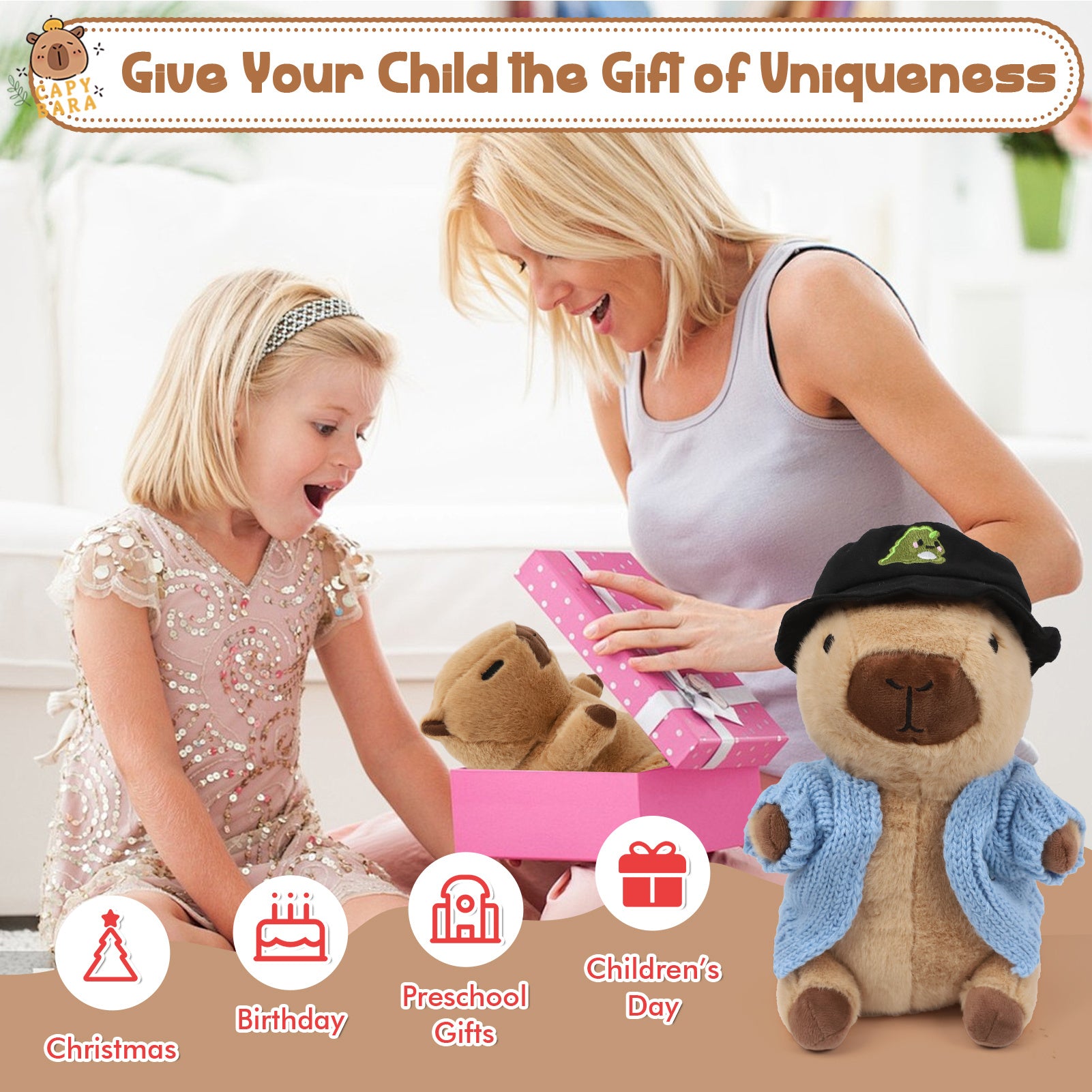 Capybara Plush Toy with 10 Clothes & Accessories – Soft Stuffed Capybara Dress Up Plushie, Cute Capybara Gift for Kids Boys Girls Birthday