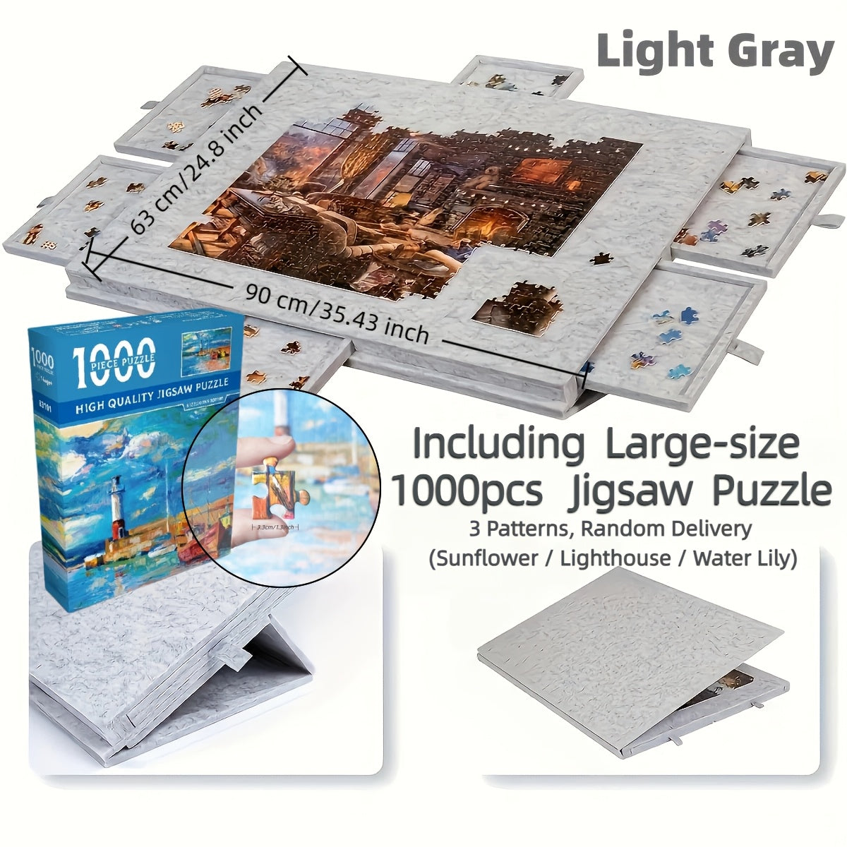 Portable Puzzle Board for 1000 & 1500 Piece Puzzles – Large Non-Slip Puzzle Table with Storage, Family Game Night Puzzle Tray for Adults and Kids