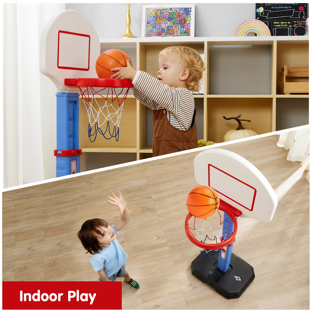 Adjustable Basketball Hoop Set for Kids with 4 Balls & Air Pump – Height 2.5–3.5 Ft, Indoor Outdoor Arcade Game, Sports Toy Gift for Boys & Girls Ages 3+