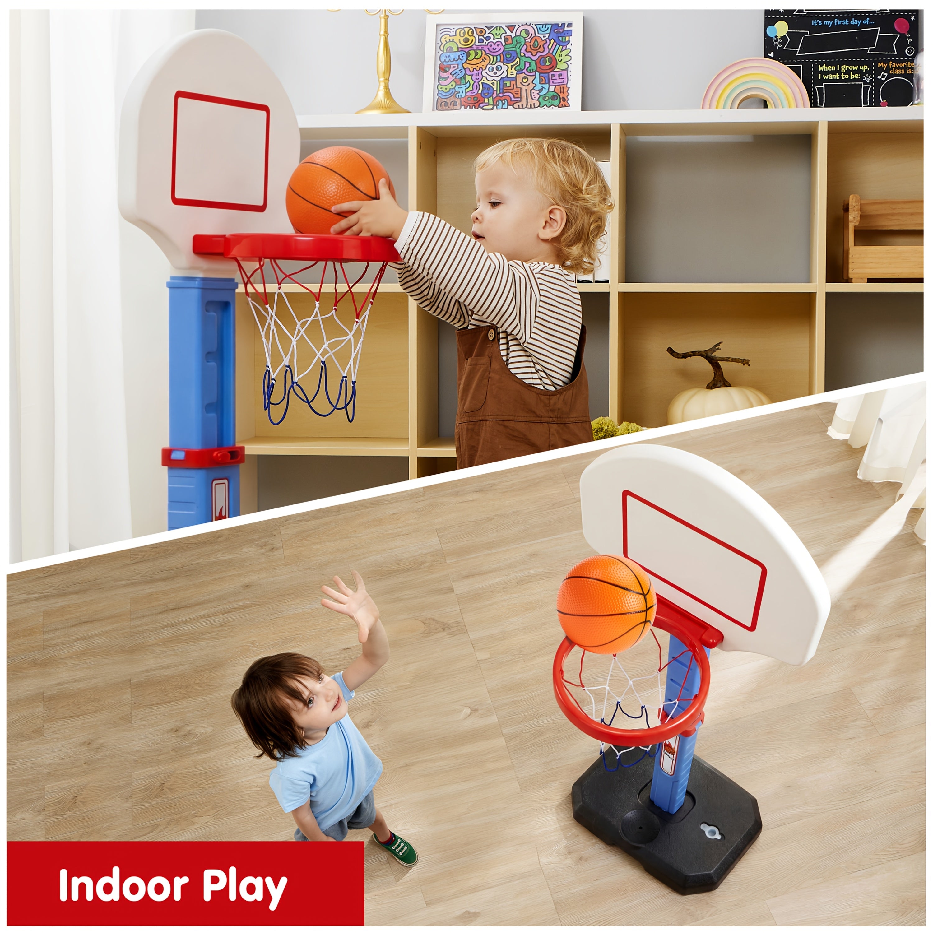 Adjustable Basketball Hoop Set for Kids with 4 Balls & Air Pump – Height 2.5–3.5 Ft, Indoor Outdoor Arcade Game, Sports Toy Gift for Boys & Girls Ages 3+
