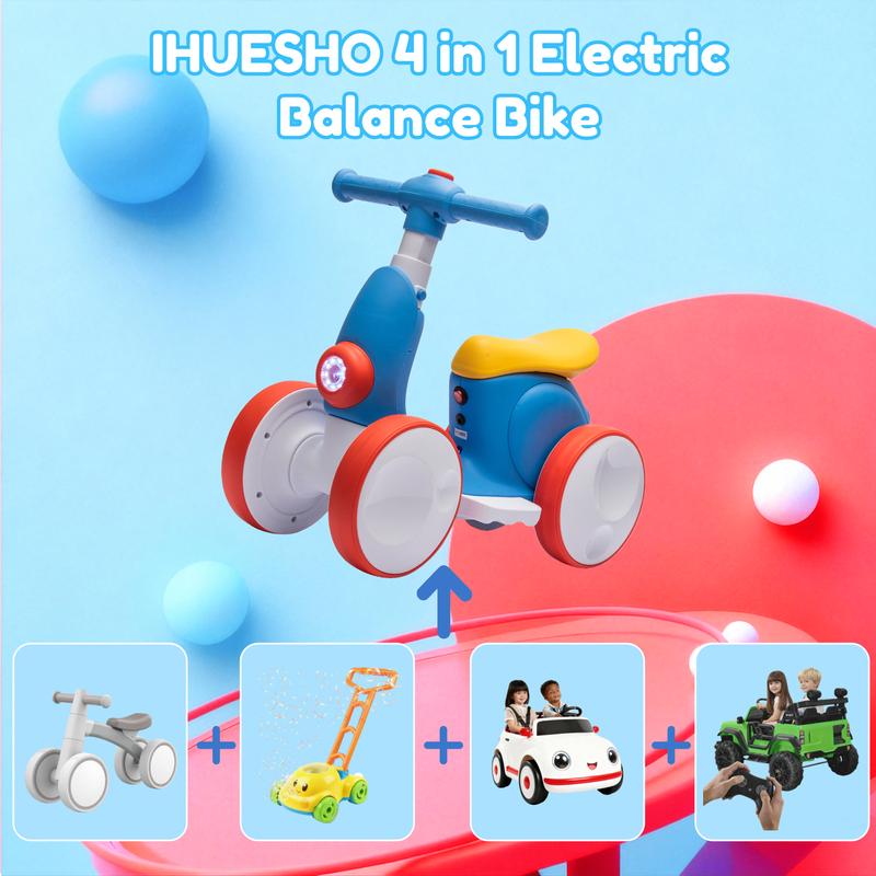 Bubble Ride On Car for Toddlers Ages 1-3, IHUESHO 6V 4-in-1 Electric Toy with Remote Control, Pedal Mode, Lights & Music, 1.8 MPH