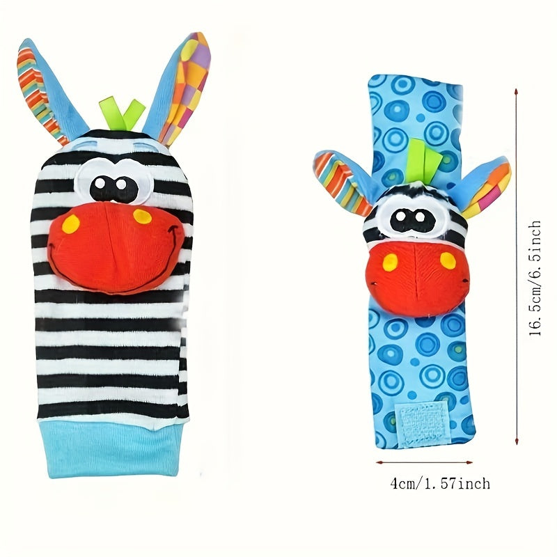 Baby Wrist Bell Rattle Socks - Newborn Cartoon Animal Wrist Rattles & Socks Set, Soft Colorful Sensory Toy for Infants Boys Girls, Baby Shower Birthday Gift