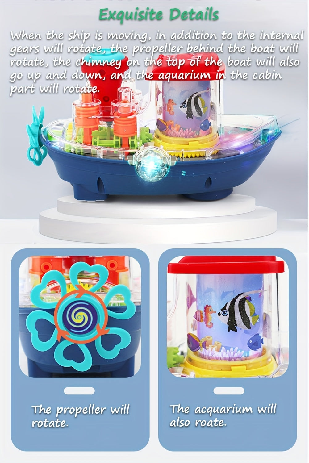 Interactive Sensory Boat Toy for Toddlers Ages 2+ – Underwater Theme with Fish & Coral Reefs, Rotating Scroll Screen & Music, Educational Sensory Play Toy for Boys Girls, Birthday Gift
