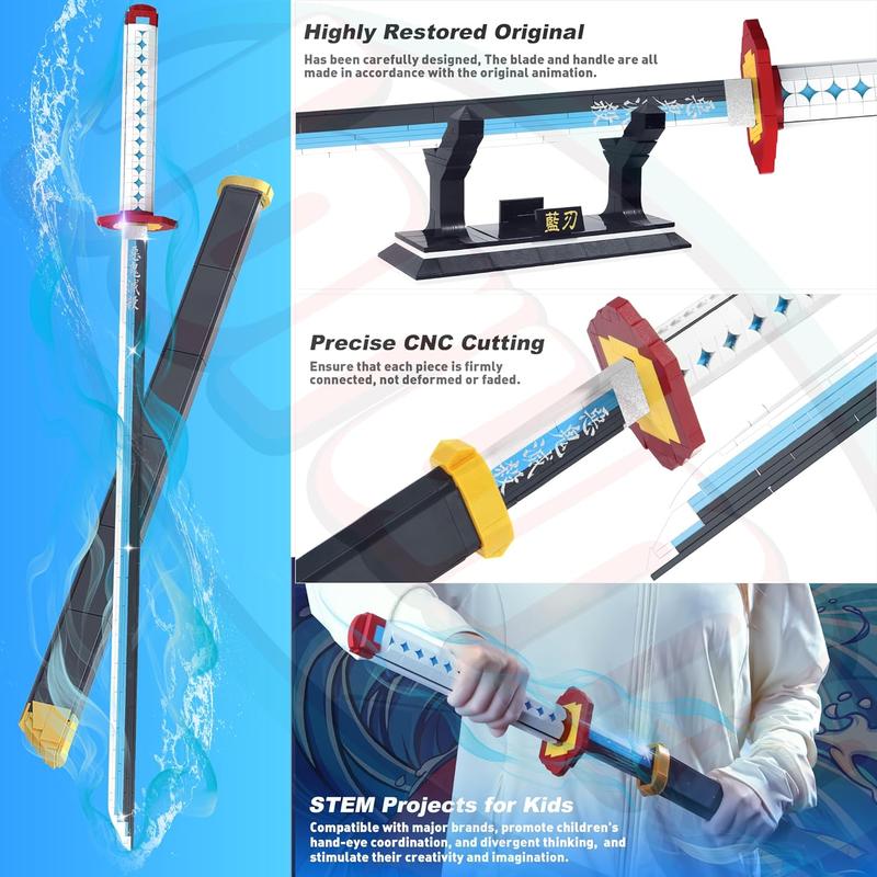 Tomioka Giyuu Sword Building Blocks Set 768 PCS - 39in Demon Anime Katana Model with Stand, Collectible Cosplay Toy Building Kit for Anime Fans, Compatible with Major Brands, STEM Display Model, Home Decoration Gift for Ages 12+ Teens Adults