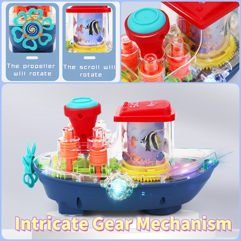 Interactive Sensory Boat Toy for Toddlers Ages 2+ – Underwater Theme with Fish & Coral Reefs, Rotating Scroll Screen & Music, Educational Sensory Play Toy for Boys Girls, Birthday Gift