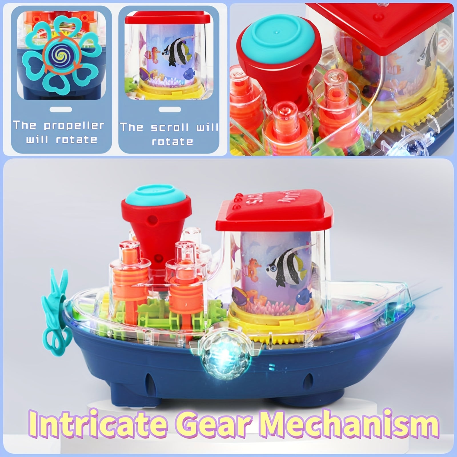 Interactive Sensory Boat Toy for Toddlers Ages 2+ – Underwater Theme with Fish & Coral Reefs, Rotating Scroll Screen & Music, Educational Sensory Play Toy for Boys Girls, Birthday Gift