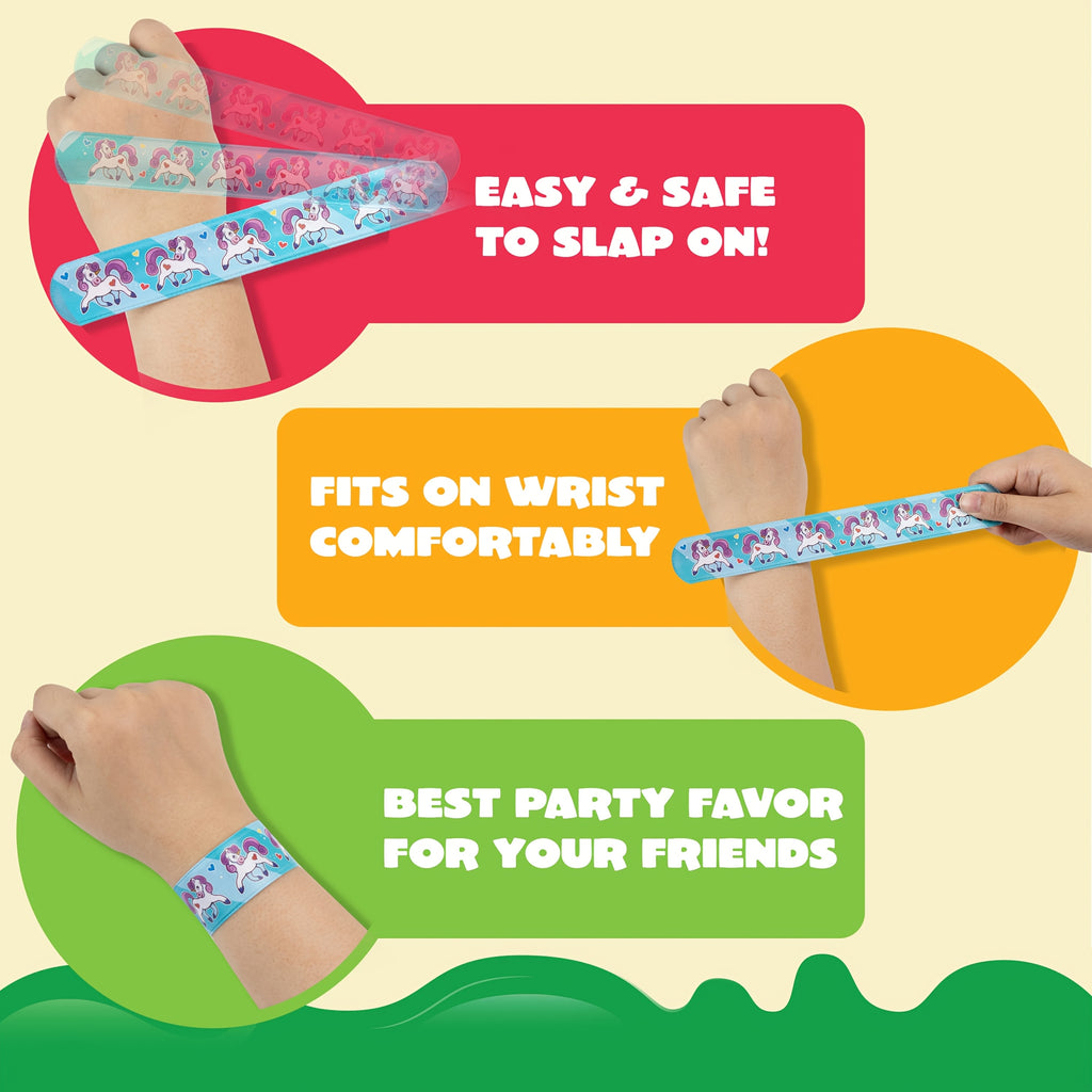 144-Piece Slap Bracelets for Kids Bulk – Unicorn, Heart & Animal Wristbands for Party Favors, Classroom Prizes & Goodie Bag Stuffers