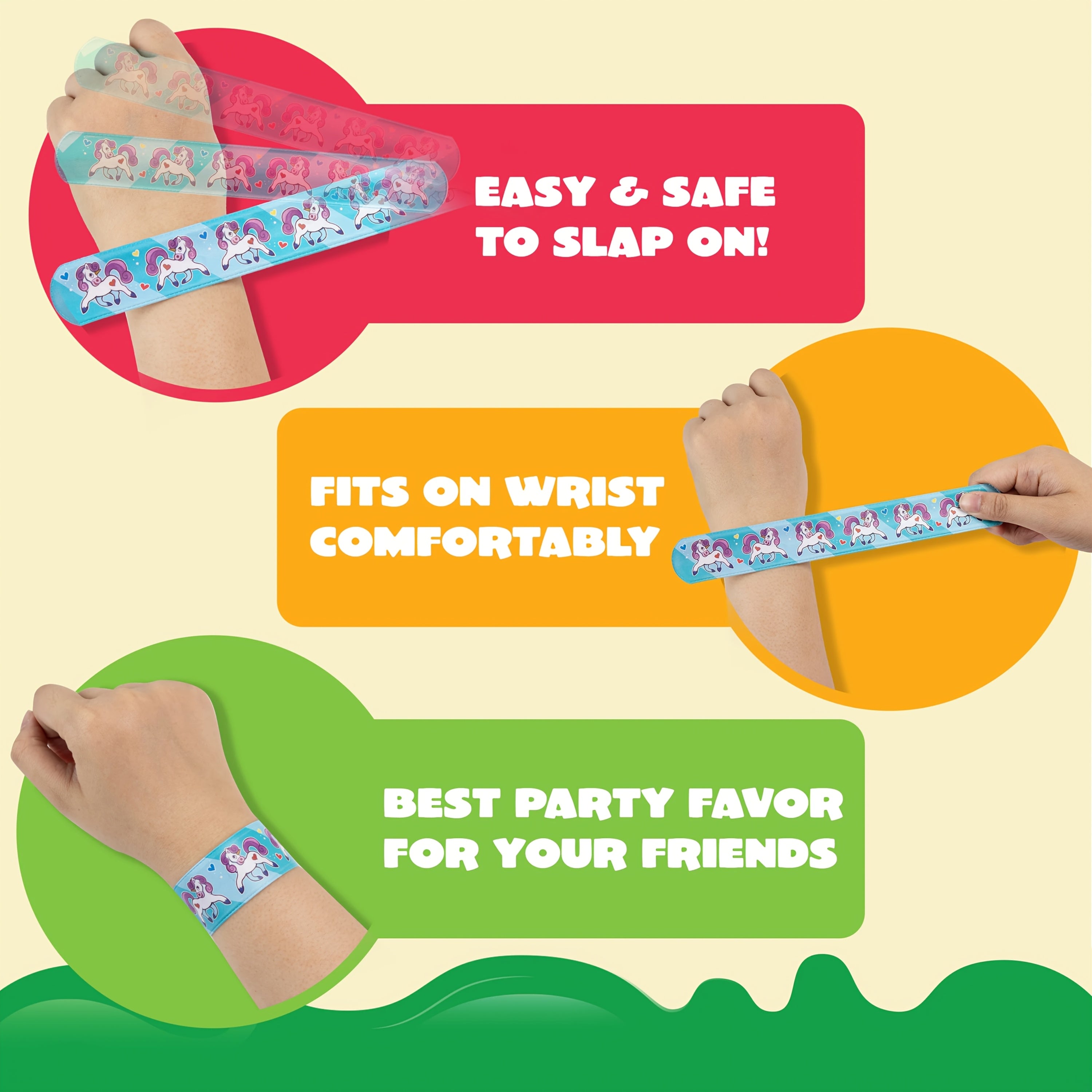 144-Piece Slap Bracelets for Kids Bulk – Unicorn, Heart & Animal Wristbands for Party Favors, Classroom Prizes & Goodie Bag Stuffers