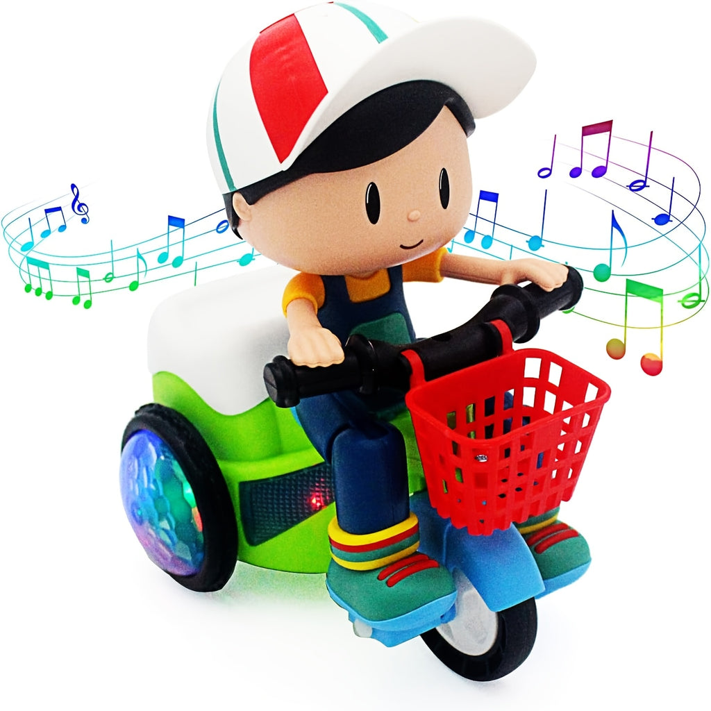 Toddler Electric Tricycle Toy Motorcycle with 360° Rotation & Luminous Lights – Push & Self-Power Kids Ride-On Stunt Vehicle, Birthday Christmas Gift for Boys Girls
