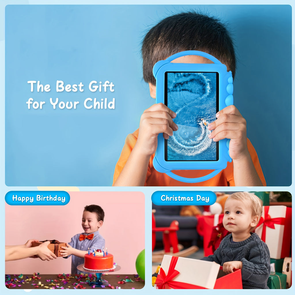 Kids Tablet 7-Inch Android 12 4GB RAM 32GB ROM Dual Cameras Eye Protection Display Parental Control 2.4G WiFi Shock Resistant Case – Gift for Children Boys Girls