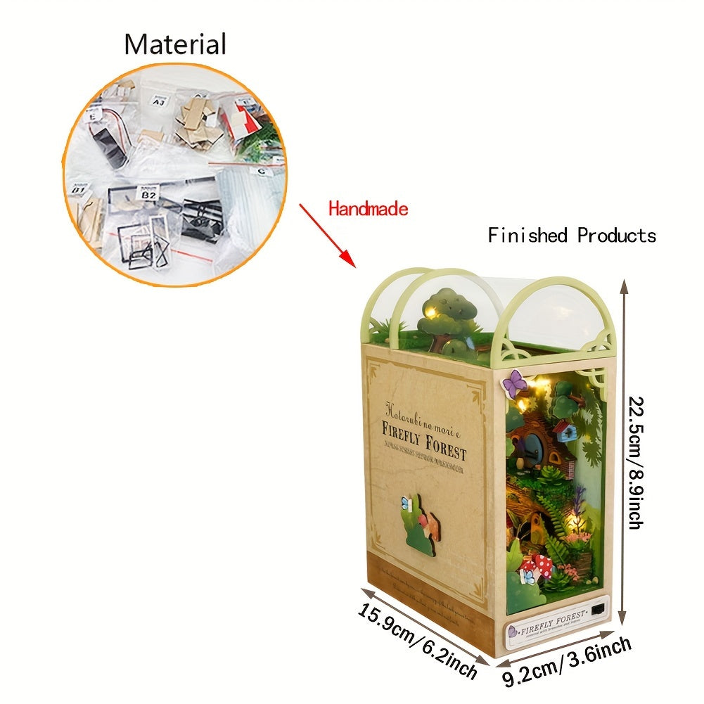Book Nook Kit DIY Miniature Tiny House Dollhouse – Multicolor 3D Wooden Puzzle Bookshelf Insert Home Decor Gift for Teens Adults Birthday Christmas Thanksgiving No Battery No Glue