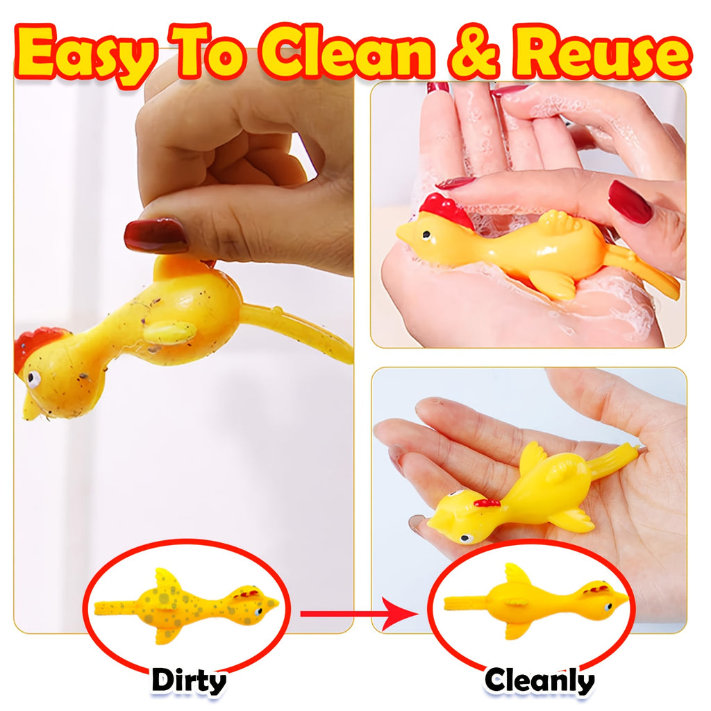 Slingshot Chicken Finger Toys 50 Pack Bulk - Mini Flying Rubber Chickens with Launcher for Kids Birthday Party Favors Pinata Fillers Classroom Prizes Stocking Stuffers