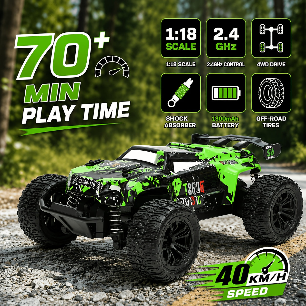 RC Off-Road Car 1:18 Scale 4WD, Interchangeable Shell High-Speed Remote Control Truck with Shock Absorbers 2.4G, Outdoor Climbing Drift Toy, Birthday Gift for Boys Kids