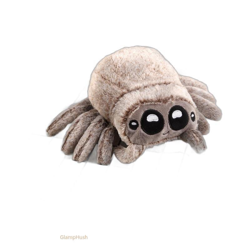 Huggable Spider Plush Figurine - Soft Fluffy Polyester Stuffed Animal Decoration, Squishy Fidget Poseable Toy, Halloween Party Supplies & Spooky Cute Home Decor, Fun Gift for Kids Adults Spider Lovers, Brown Gray Black