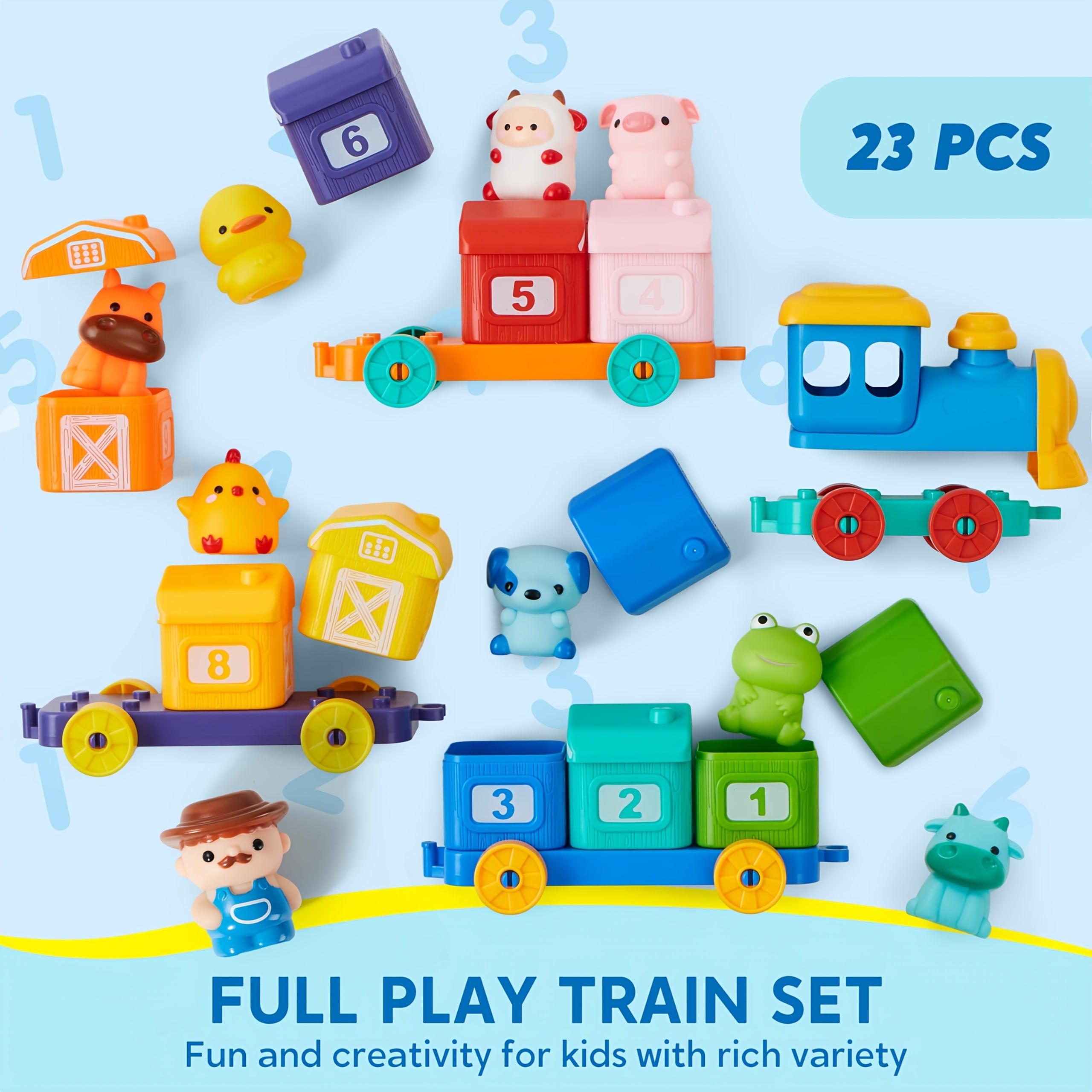 Farm Animal Number Train Toy for Toddlers 9 Animals Counting Matching Sorting STEM Educational Learning Gift Baby Boys Girls Ages 1 2 3 Christmas Birthday