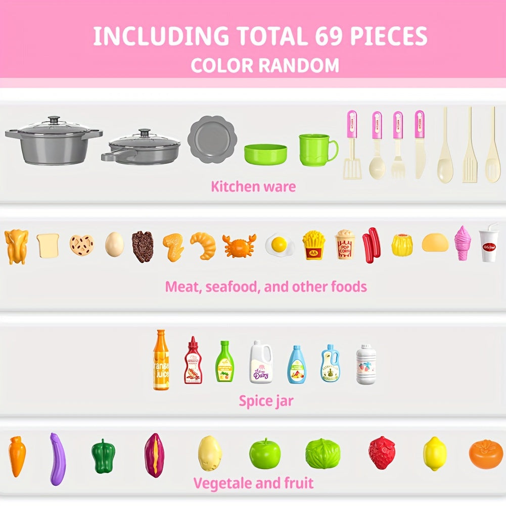 Kids Play Kitchen Playset Pretend Play Kitchen Set with Lights Sounds Toddler Cooking Toy Interactive Indoor Playset Birthday Christmas Gift Ages 3 and Up