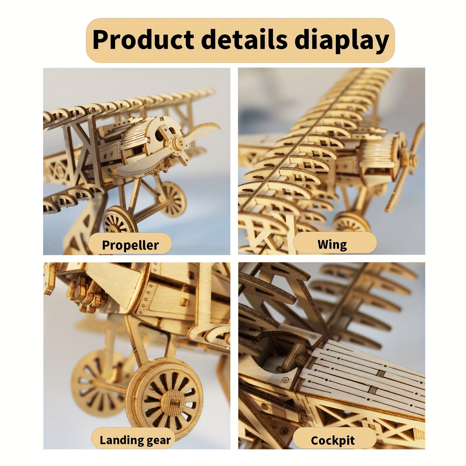 3D Wooden Puzzle Bi-Plane Model Kit – DIY Wood Craft Biplane Building Set, Handmade Gift for Kids Teens Adults, Christmas Birthday Gift