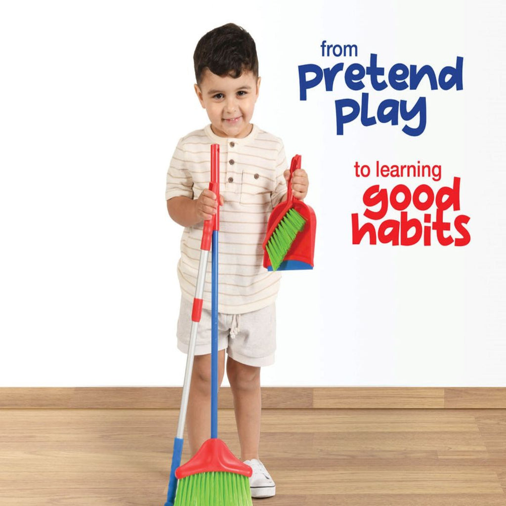 Kids Cleaning Set 4 Piece Toy Broom Mop Brush Dustpan Pretend Play Housekeeping Kit Toddler Girls Boys Birthday Christmas Gift Life Skills Toy