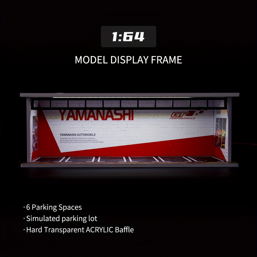 Diecast Display Case 1/64 Scale with LED Light & Acrylic Cover, 6-Space Parking Garage Diorama for Die-Cast Model Cars, Collector Showcase Gift for Car Enthusiasts