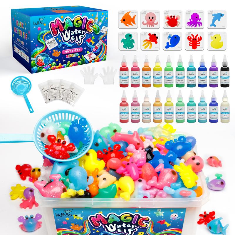 DIY Water Pets Kit by Kiditos, Magic Water Elf Gel and Sea Creature Molds for Squishy Sensory Crafts, Screen-Free Play and Birthday Gifts for Kids Ages 3+