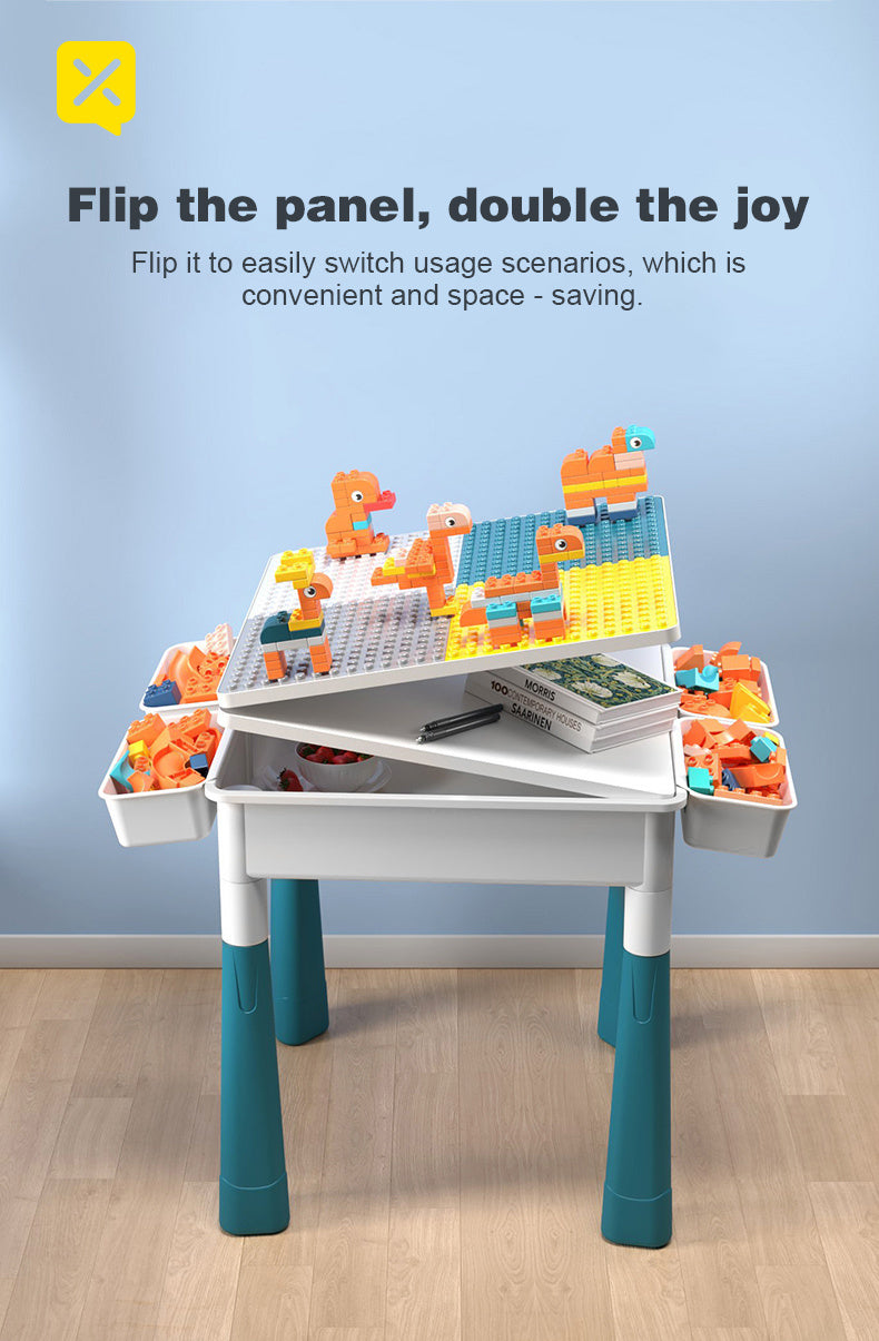 Kids Activity Table with Building Blocks All-in-One Toddler Play Table – Space-Saving Corner Design Durable ABS Plastic, Multifunctional Learning Desk Gift for Boys Girls Ages 1-6 Christmas Birthday