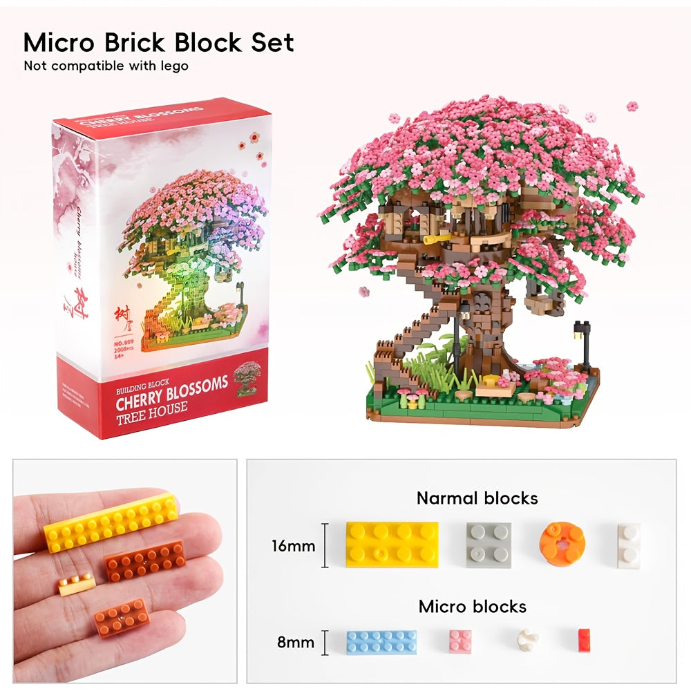 Sakura Cherry Blossom Tree House Building Blocks 2028 & 1020 Piece – DIY Mini Brick Assembly Set, Collectible Desk Decor Model for Home Display, Relaxing Gift for Teens Adults Boys Girls