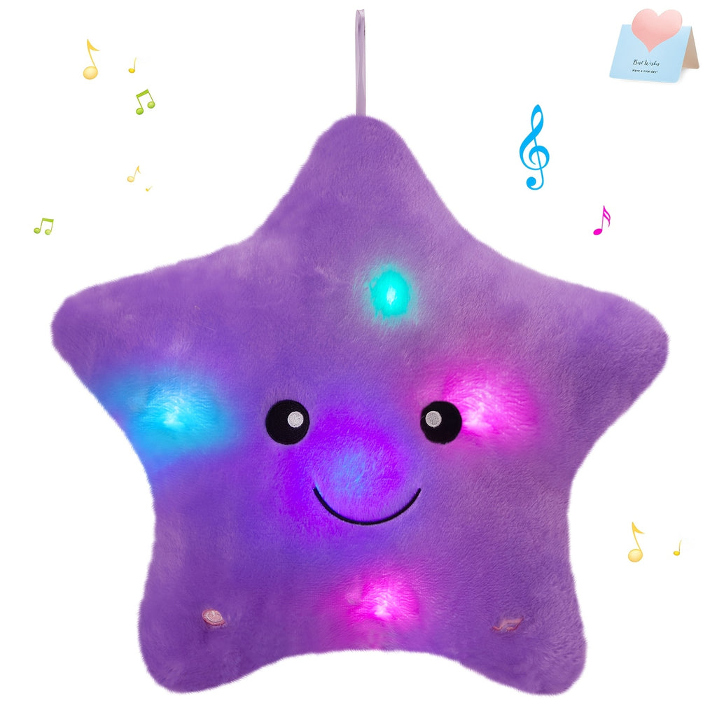 Musical Glowing Purple Star Plush Toy – Lullaby & Soft Starlight Night Light, Cozy Stuffed Star Plushie for Baby Toddler Bedroom, Birthday Baby Shower Holiday Gift for Kids Boys Girls