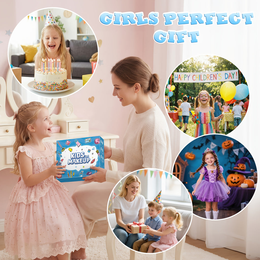 Kids Makeup Set for Girls – Non-Toxic Washable Pretend Cosmetic Kit with Nail Polish, Jewelry & Hair Accessories, Princess Dress-Up Gift Ages 3-8