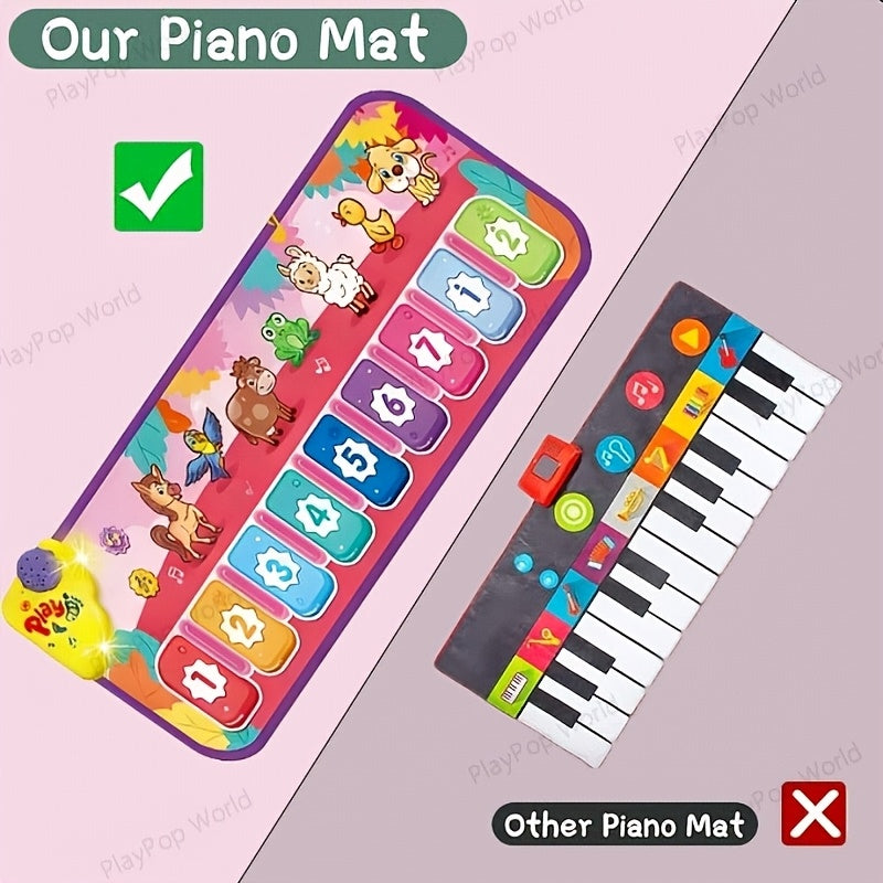 Kids Piano Play Mat – Farm Animal Musical Carpet Dance Mat with Keyboard & Sounds, Sensory Educational Toy for Babies Toddlers Boys Girls Indoor Outdoor, Birthday Christmas Gift