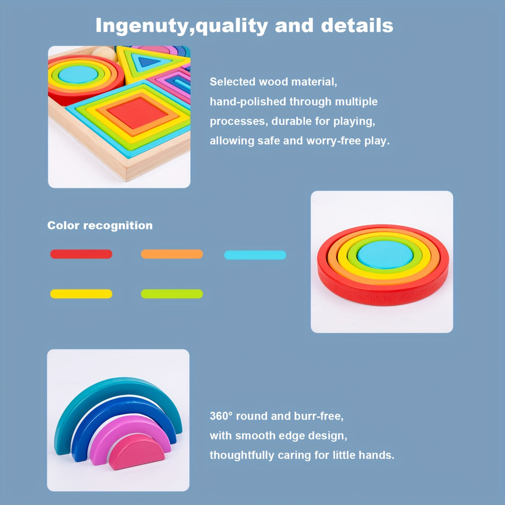 3D Rainbow Wooden Puzzle Handheld Brain Teaser for Teens Kids Adults - Educational Focus Toy Concentration Fine Motor Skills Builder, Portable Stress Relief Fidget Puzzle, Halloween Christmas Birthday Gift
