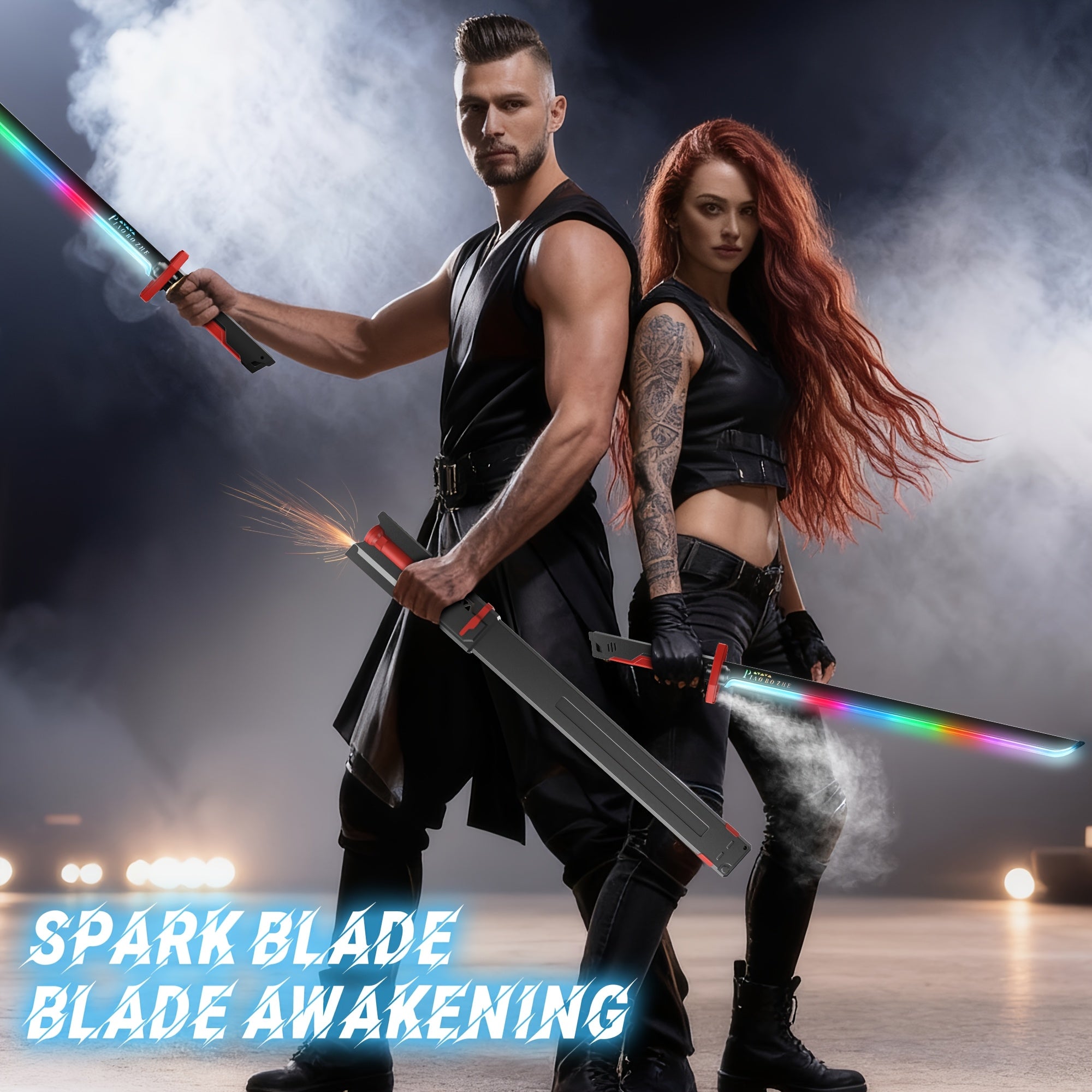 Cyberpunk Neon Sword 31.5" with Hit Sensor, Spark Blade, Fog & Sound Effects – Type-C Rechargeable LED Cosplay Prop for Rave, LARP, Halloween & Display, Ages 16+