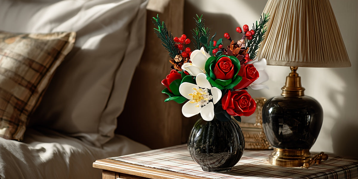 Rose Lily DIY Building Block Flower Bouquet Set Healing Flower Series Artificial Desktop Decoration Birthday Valentine's Day Mother's Day Gift for Girls Women