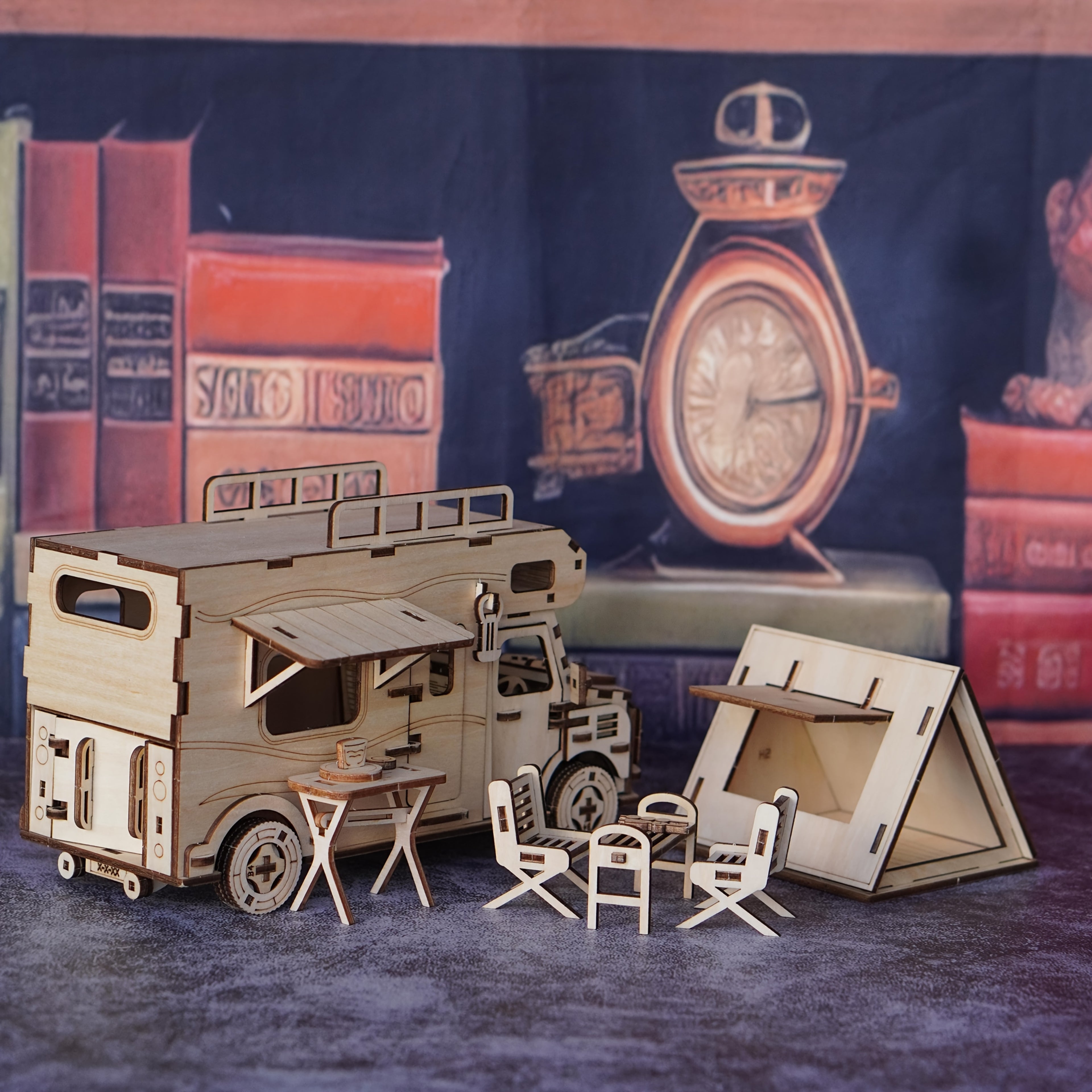 3D Wooden Puzzle RV Camping Car Model Kit, Travel Camper Van Assembly Building Block Toy, Creative DIY Wood Craft Gift for Friends Family Adults & Kids
