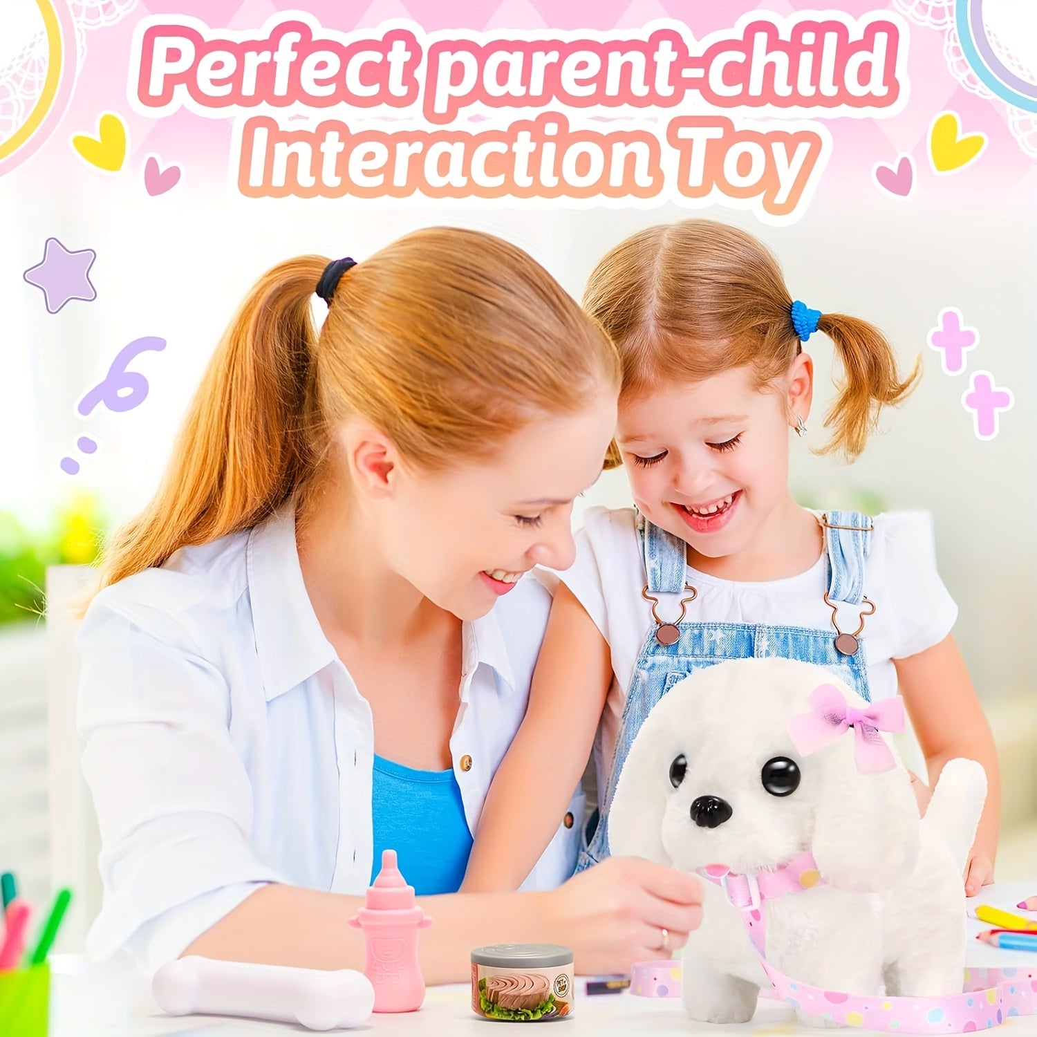 Plush Interactive Puppy Toy – Electronic Walking Barking Dog with Tail Wagging, Leash & Bow, Realistic Pet Toy for Kids, Easter Christmas Birthday Gift for Boys Girls