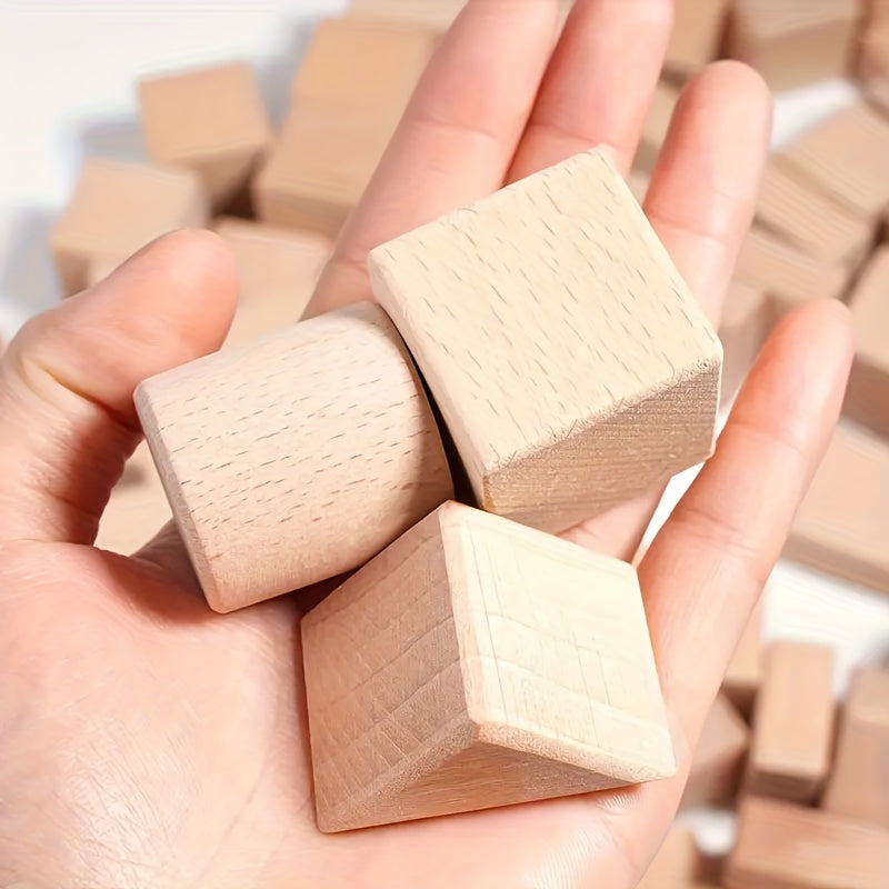 Wooden Building Blocks for Kids 100 Piece Solid Beech Wood Set – Unpainted Natural Stacking Blocks Ages 3-12, STEM Logical Thinking Educational Toy, Montessori Castle Puzzle Gift Boys Girls