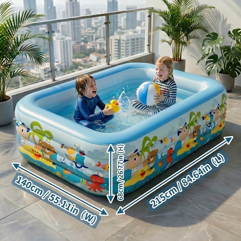 Large Cartoon Inflatable Swimming Pool for Kids & Family – Thickened Portable Wading Pool for Backyard Patio Garden, Quick Inflate Summer Outdoor Water Fun, Top Gift Choice