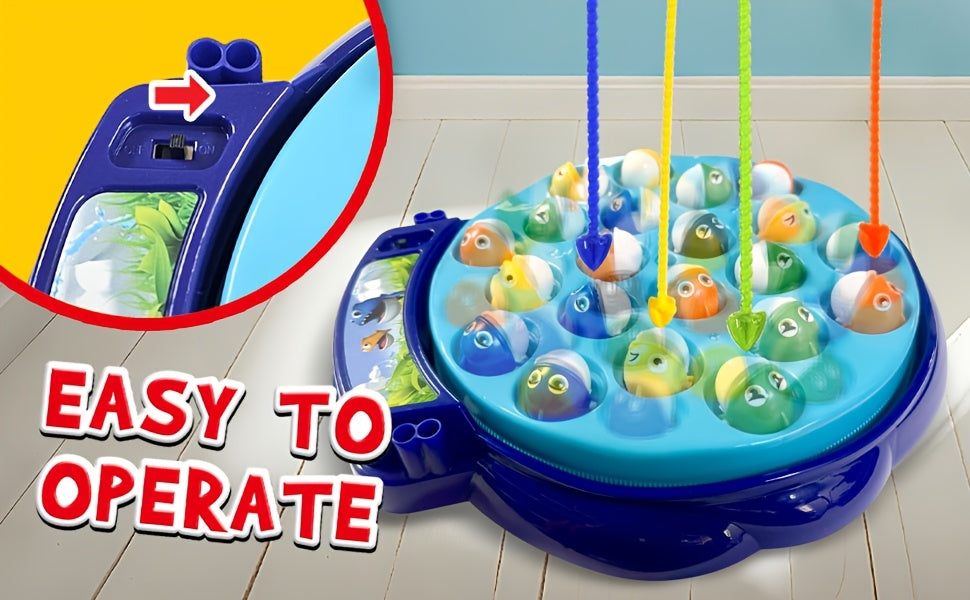 Kids Fishing Game Rotating Board 21 Fish 4 Rods - Fast-Action 2-4 Player Toy for Toddlers Ages 3+, Birthday Easter Holiday Gift for Boys & Girls