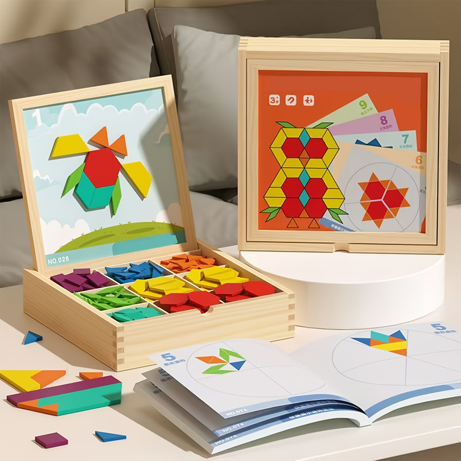 Geometric Shape Magnetic Wooden Puzzle 128-220pcs Educational Cognitive Learning Toy for Toddlers Kids Preschool Montessori STEM Birthday Gift