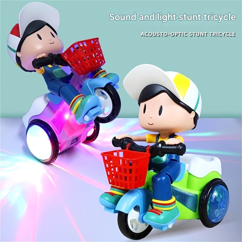 Toddler Electric Tricycle Toy Motorcycle with 360° Rotation & Luminous Lights – Push & Self-Power Kids Ride-On Stunt Vehicle, Birthday Christmas Gift for Boys Girls