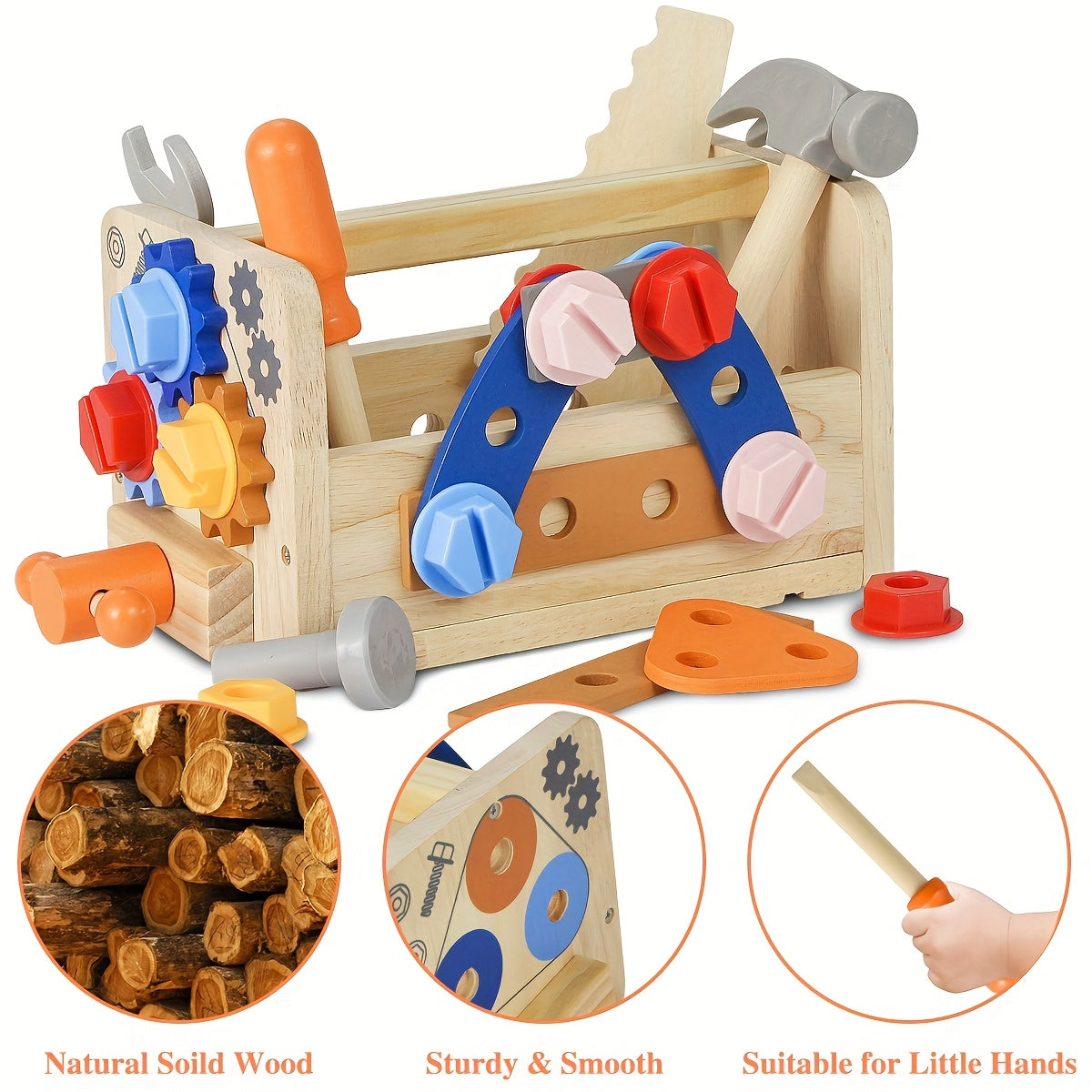 Kids Wooden Tool Set 39pcs STEM Pretend Play Construction Toy with Toolbox & Vest Boys Girls Ages 3+ Birthday Gift