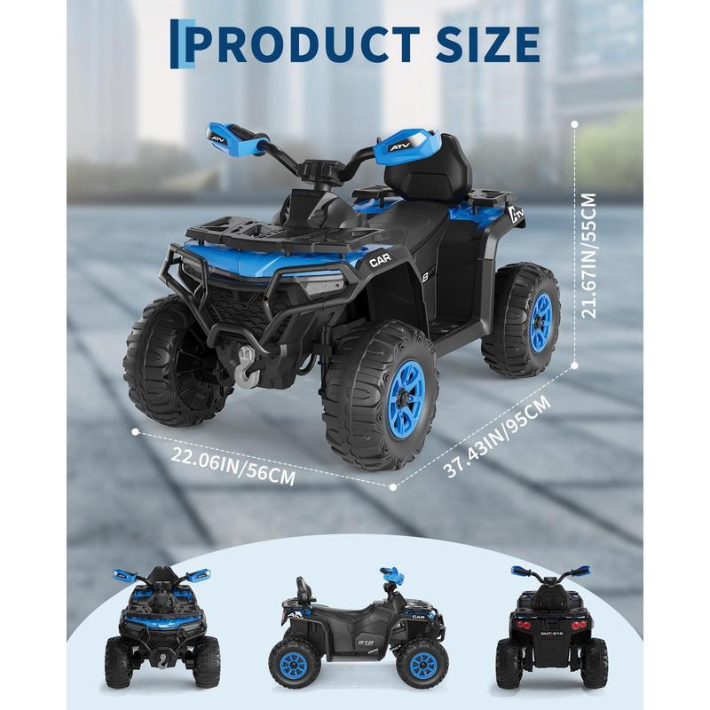 12V Kids ATV Ride-On Toy with Parent Remote Control, Spring Suspension, LED Lights, Bluetooth Music and USB for Backyard Adventures