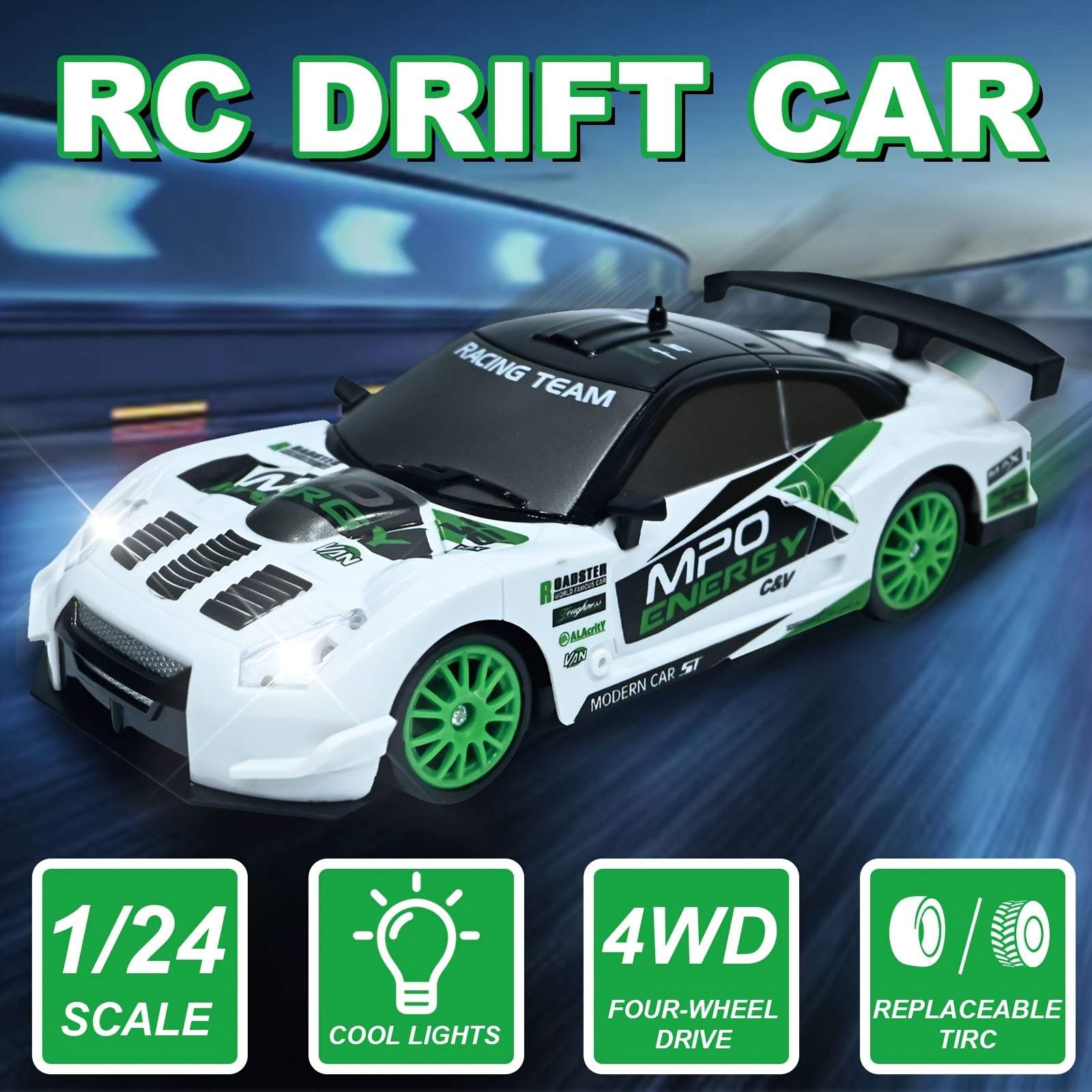 RC Drift Car 1:24 Scale 4WD High-Speed Remote Control Drifting Race Car Toy, Birthday Christmas Gift for Boys Girls Adults Kids