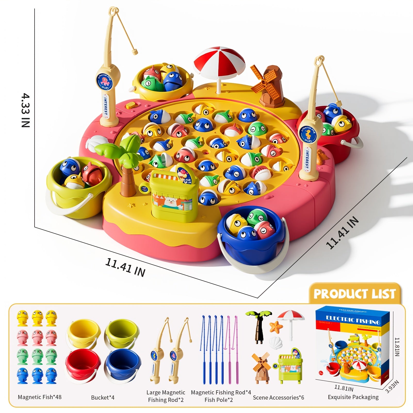 Kids Magnetic Fishing Game Toy 66pcs Ocean Theme 1-8 Players Educational Fine Motor Skills Toddler Boys Girls Birthday Holiday Gift Ages 1-8