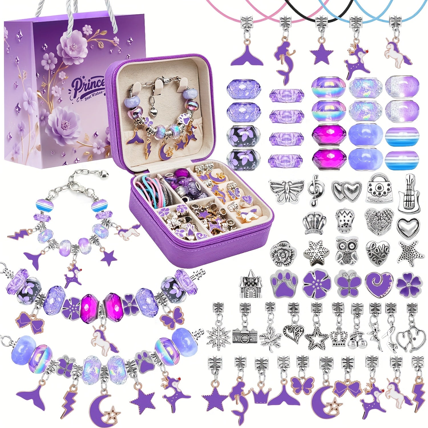 Pink Bracelet Making Set with Portable Jewelry Box – Unicorn & Mermaid Jewelry Making Crafts for Girls, Handmade Bracelet Kit, Birthday Christmas Graduation Gift for Teen Girls & Women