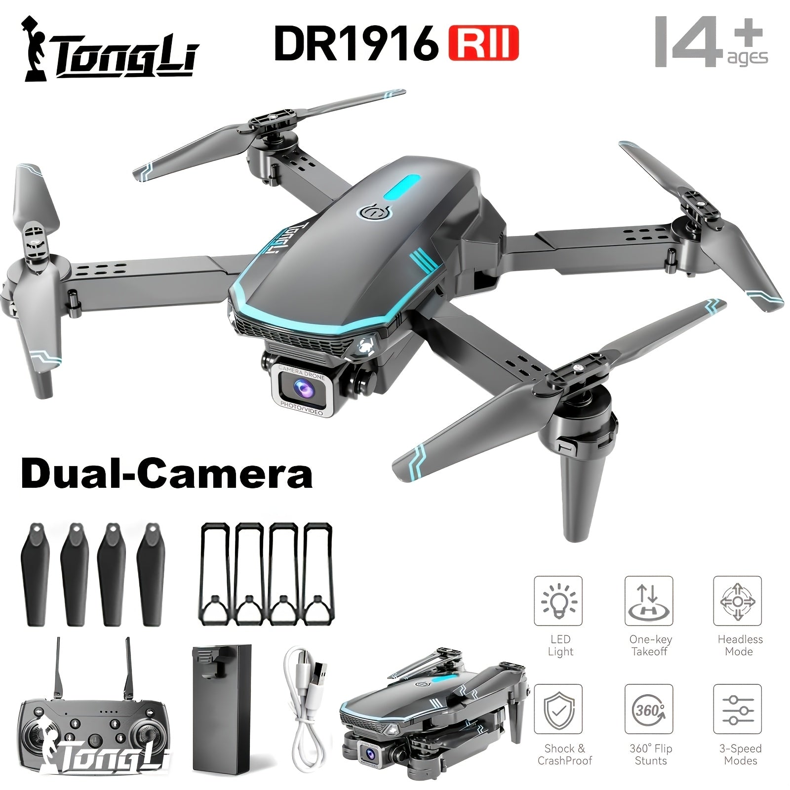 FPV Camera Drone with Dual Camera & Altitude Hold – Aerial Photography RC Quadcopter, Headless Mode, Gesture Photo, One-Key Takeoff/Landing, Drop-Resistant, Beginner & Kids Gift