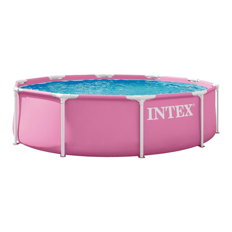 Above Ground Swimming Pool, INTEX Pink Metal Frame Round or Rectangular Backyard Pool in Multiple Sizes, Pool Only or Cover Only Options