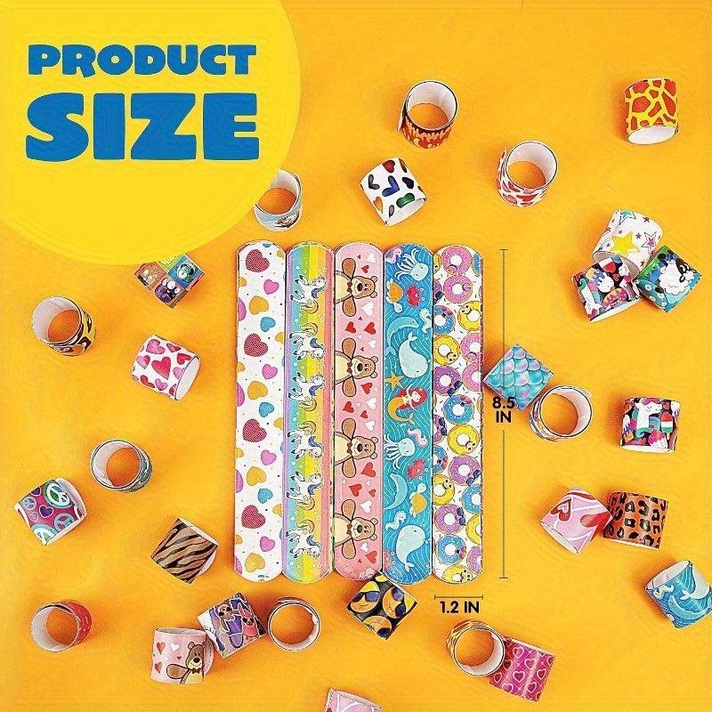 Slap Bracelets for Kids Bulk – 60pcs Wristbands with Animals, Hearts & Unicorn Prints, 36 Fun Designs for Party Favors, Classroom Prizes, Easter Bags & Birthday Gifts