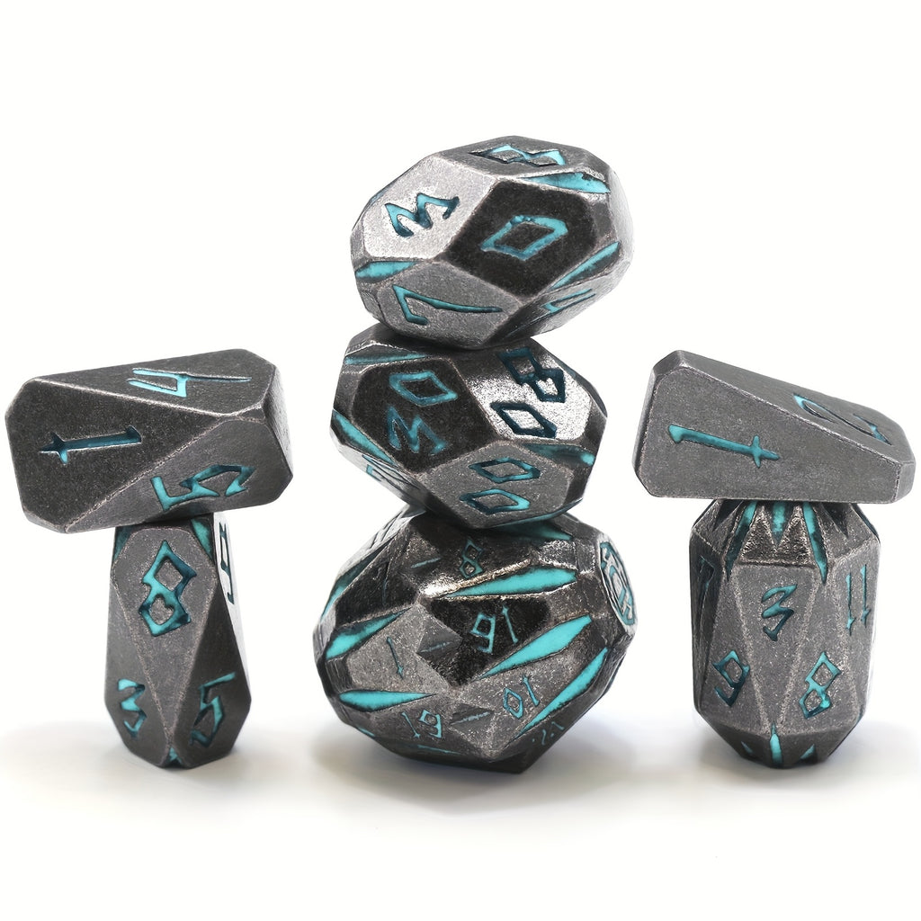 Metal DND Dice Set 7 Piece Stonehenge Themed Glow in the Dark – Zinc Alloy Heavy Polyhedral RPG Dice D4-D20 with Gift Box Blue, Dungeon Master Birthday Christmas Gift for Tabletop Gamers